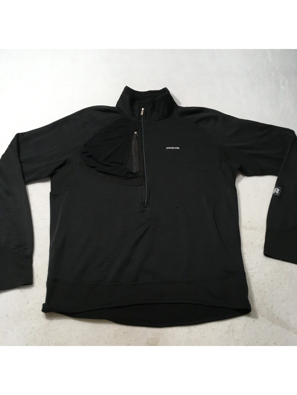 Patagonia HI NECK Sweater BLACK 1/2 Zip Pullover Mock Neck DISTRESSED